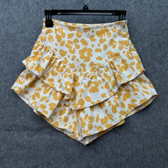 Mother The Ruffle Tiered Mini Skirt Women's Size 25 Floral Leopard Denim - Picture 1 of 11